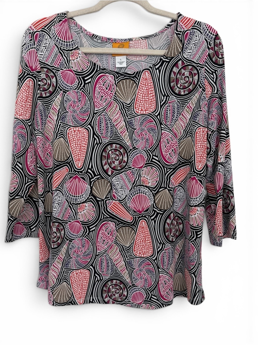 Ruby Rd. Shell & Swirl Scoop Neck Top - Pink, Black & Tan